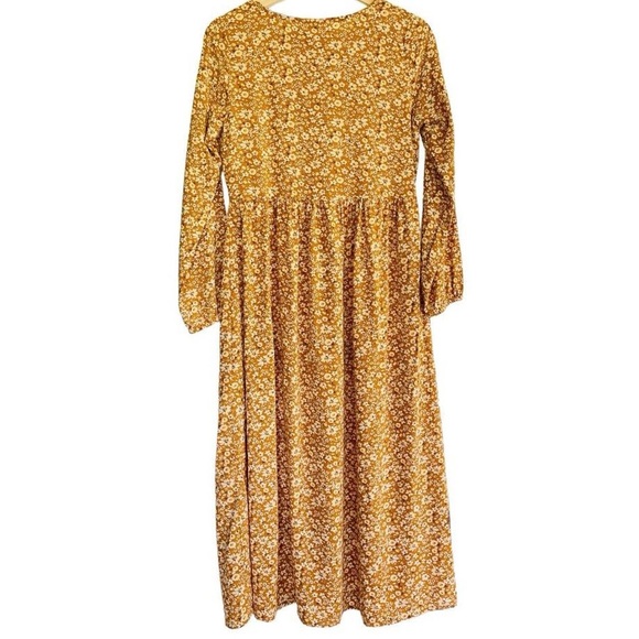 Lascana Ochre Mustard Yellow Floral Long Sleeve Prairie Dress 6 - Picture 5 of 6
